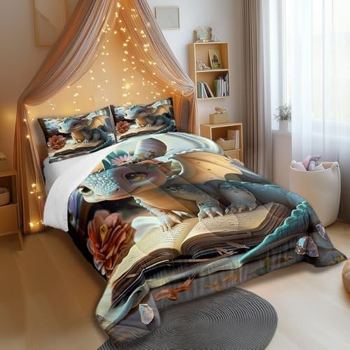 Cartoon Dragon Comforter Set Twin Size Fantasy Western Animal Bedding Set - Picture 2 of 7