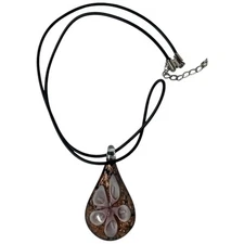 An American Craftsman Handmade Art Glass Pendant On Cord Necklace Vintage 