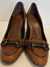 Zara Womens Cognac Leather Heels With Horsebi...
