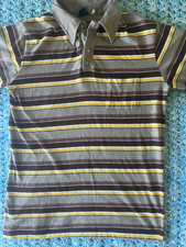 Vintage 70's JC Penney Striped Deep V 4 Button Pocket Polo Shirt Size Large