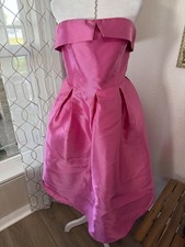 SHEIN Dress Womens Medium Pink Strapless Satin Fit & Flare Pleated Cocktail Midi