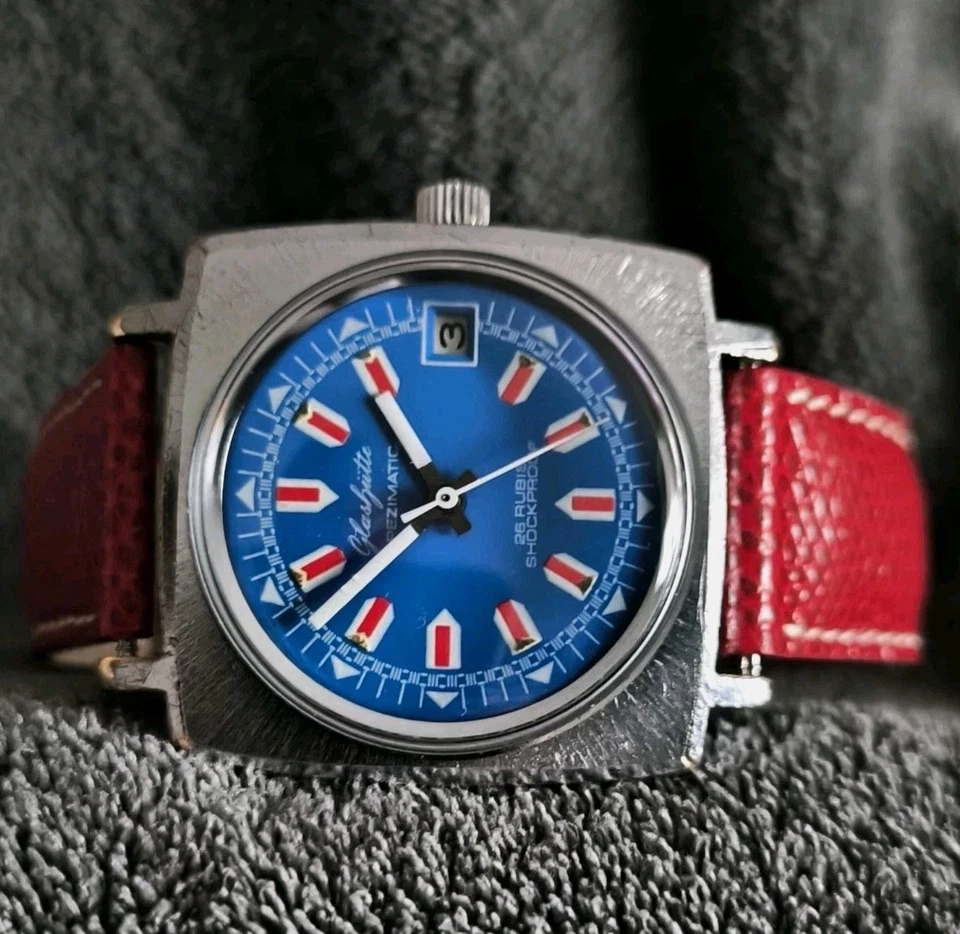 GUB Glashütte Spezimatic Kal.75 Datum  1964-79 , Blau - Rot  - Bild 1 von 4
