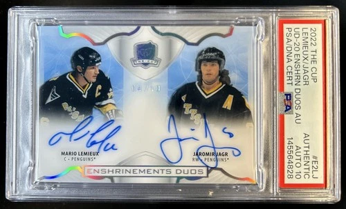 2022-23 UD The Cup Mario Lemieux Jaromir Jagr 2020 21 Duos Auto #/10 PSA Auth 10