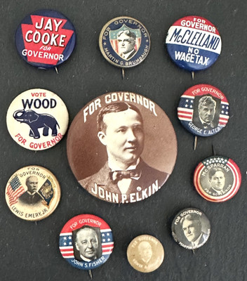 HISTORIC COLLECTION: 11 PENNSYLVANIA GOVERNOR CAMPAIGN BUTTON PINS M103