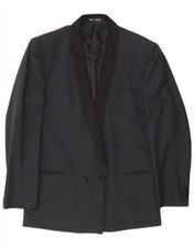 Profilo Mens Double Breasted Blazer Jacket IT 48 Medium Black Virgin Wool AK01