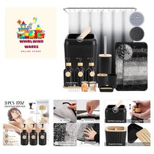 32PCS Bathroom Sets with Shower Curtain and Rugs,Bathroom Set Black Bathroom ...