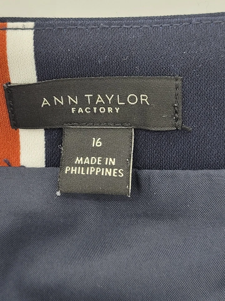 Falda Ann Taylor Mujer 16 Azul Rayas Acampanada Midi Fluida Náutica Preppy Años 90 Foto 3 de 4