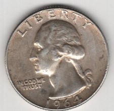 1964 P QUARTER 90% SILVER 25 CENTS PHILADELPHIA UNITED STATES OF AMERICA USA 25¢