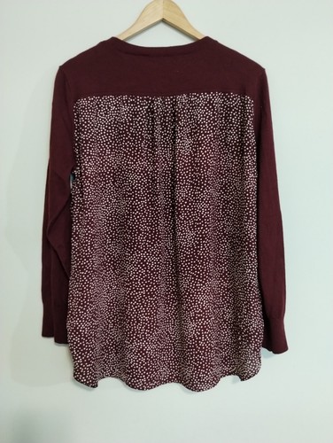 Loft Ann Taylor Gr. XL Lagenlook Burgund Pullover Mixed Media Sweater Top - Bild 3 von 11