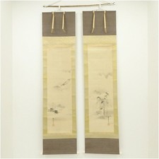 Paire de rouleaux suspendus japonais Sadamune Fujiwara Mt Fuji