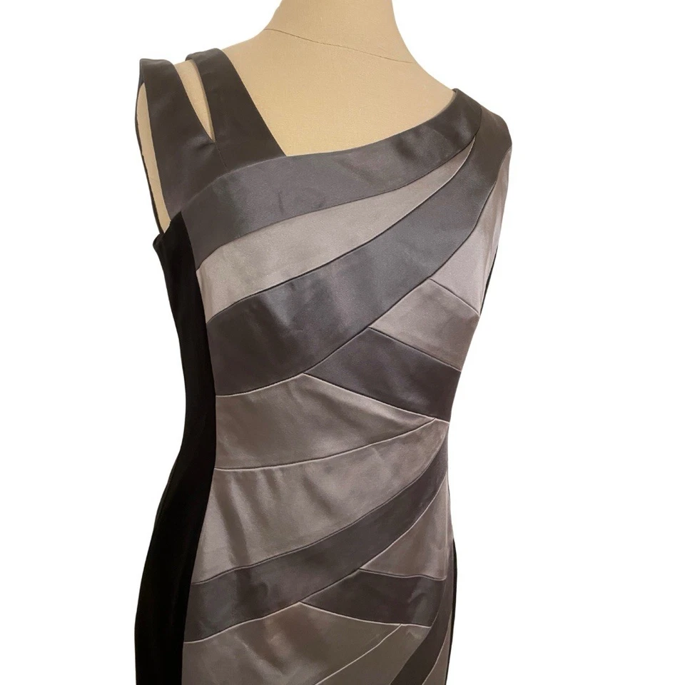 Vestido JAX para mujer talla 12 negro gris satinado funda vendaje cóctel fiesta glamour Foto 4 de 4