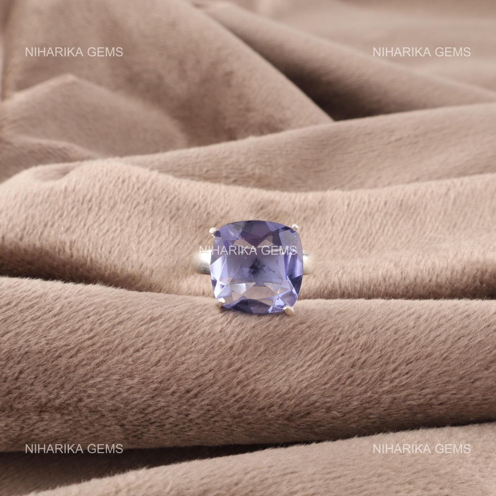 Plata de Ley Natural Iolita Cumpleaños Pedida Artesano Solitario Hermana Anillo