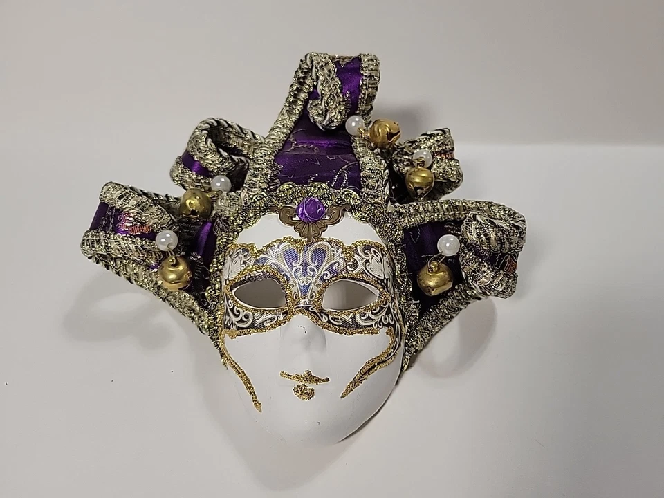 Venetian Jester Mask Purple/Gold- Made in Italy - La Maschera Del Galeone - Image 2 of 4