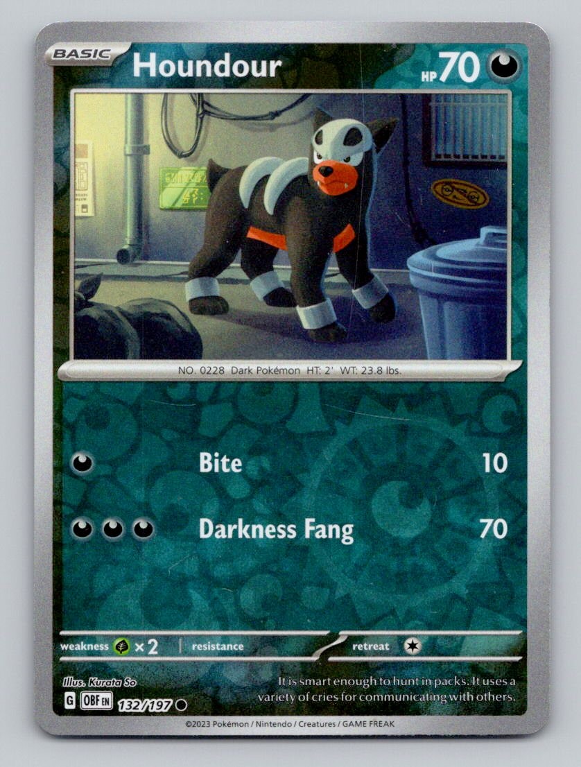 Reverse Holo Houndour 132/197 Common Obsidian Flames Pokemon