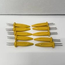 5 Pair Vintage Corn on the Cob Picks Holders Skewers Yellow Plastic handle