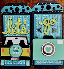 Sewn Premade Scrapbook Page/Sewn Tag Set: Let's Go Travel