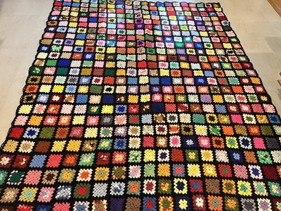 VINTAGE XL  Handmade Crochet Afghan Blanket Granny Square 115 x 87
