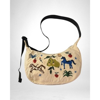 BAGGU Embroidered Painted Prairie Medium Nylon Crescent Bag with Tags!