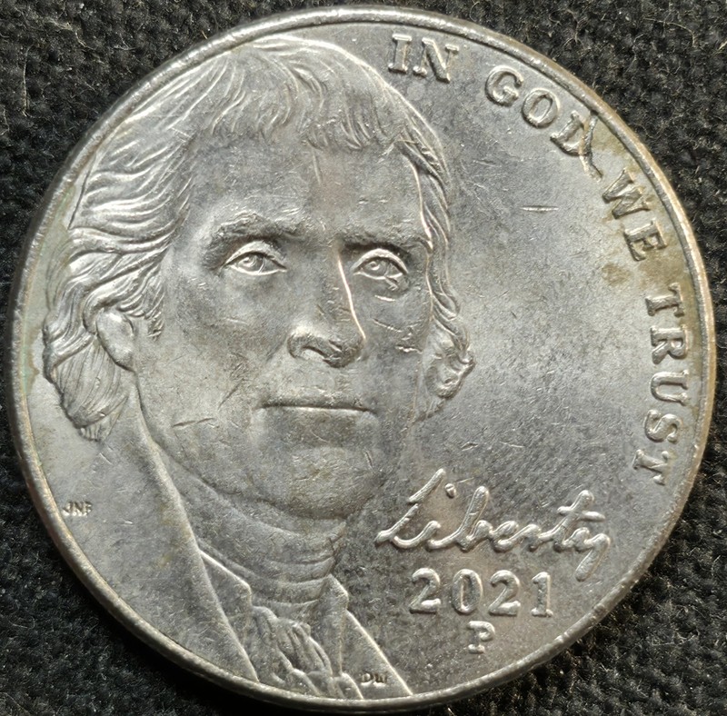 2021-P JEFFERSON NICKEL STRIKE THRU ERROR 