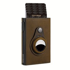 Men's Slim RFID Wallet with AirTag Card Slot  Pop-Up Tri-Fold Leather Wallet