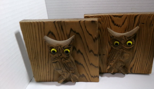 VTG Otagiri Wooden Hand Carved Owl Bookends Glass Eyes Retro Japan MCM - Picture 2 of 5