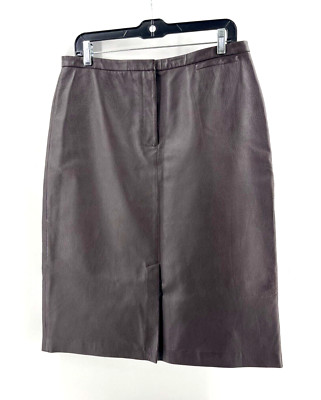 Vintage Clio Women's Brown Lined Leather Midi Pencil Skirt Y2K Size 12