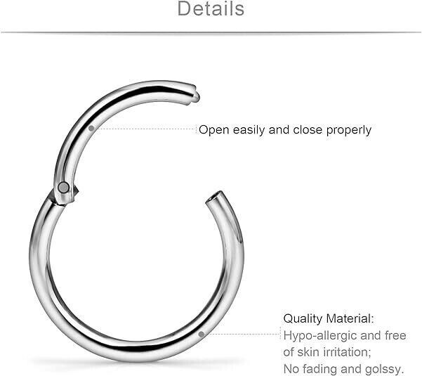 Poetic Dove Surgical Steel Open Lip Ear Nose Ring Hoop Small Thin Earrings Body Piercing Blue 8 Mm