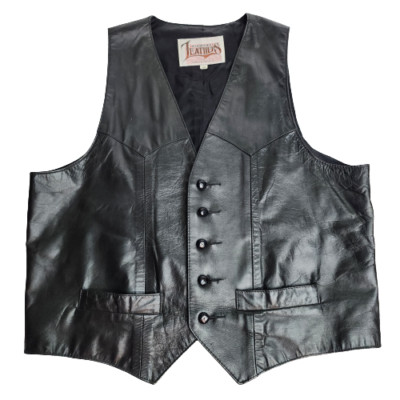 VTG Dimonds Leathers Womens Vest Black Size 44 Sleeveless Button Pockets USA