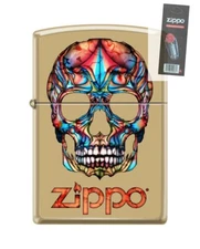 Zippo 203857 Colorful Skull With Zippo Brass Lighter + FLINT PACK