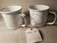Fiddle + Fern Enamal Mugs White With Black Splatter New With Tags 