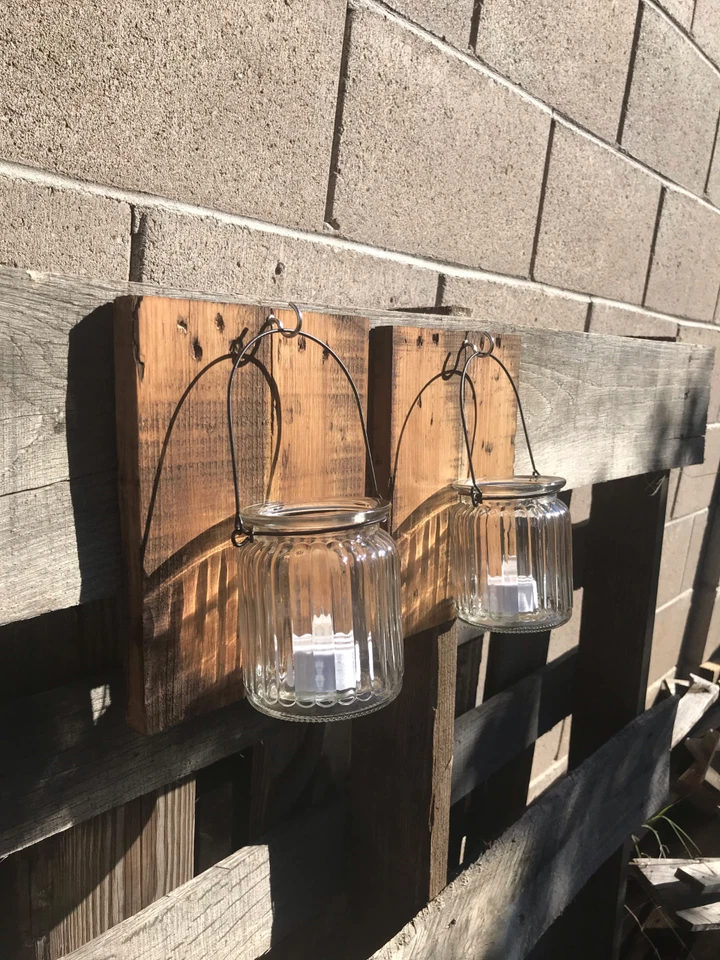 Juego 2 Apliques de Pared Tarro Madera Recuperada Rústico Palet Granero Campo Boda  Foto 2 de 4