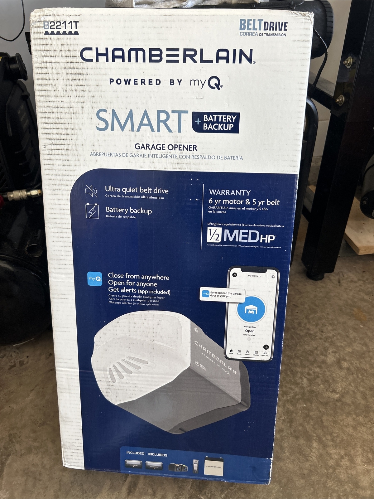 Chamberlain B2211T 1/2 HP Smart Quiet Belt Drive Garage Door