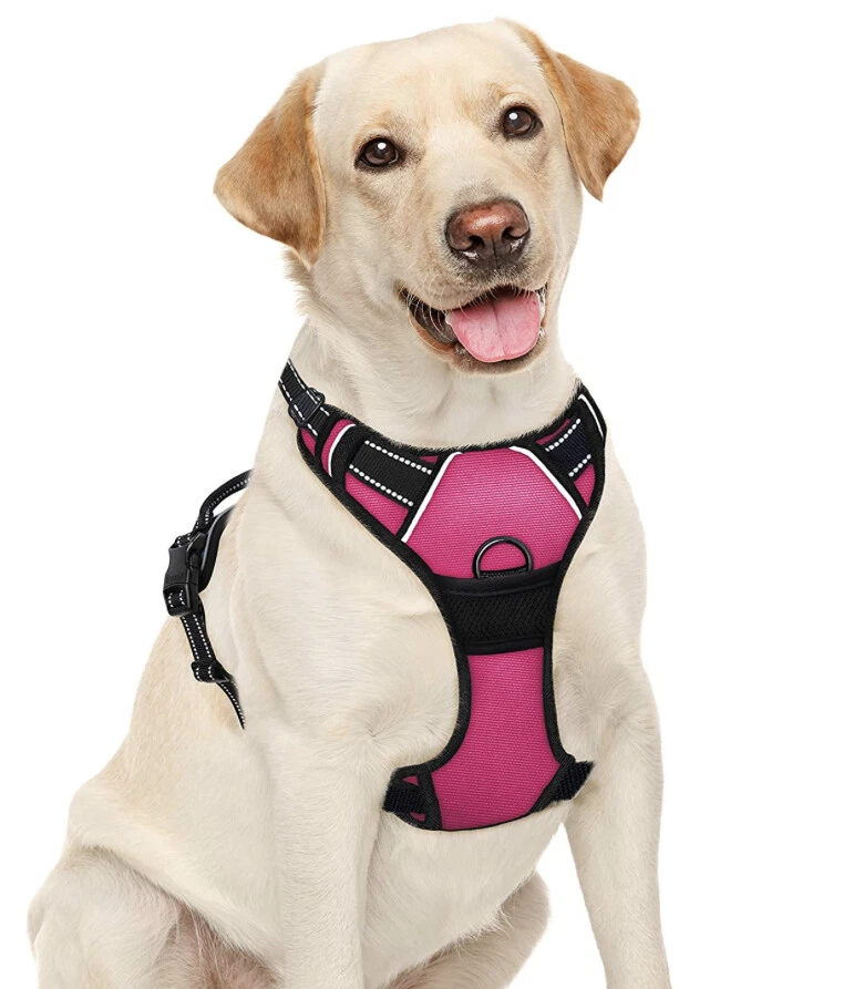 Barkbay No Pull Reflective Dog Black and Pink Harness Size Medium