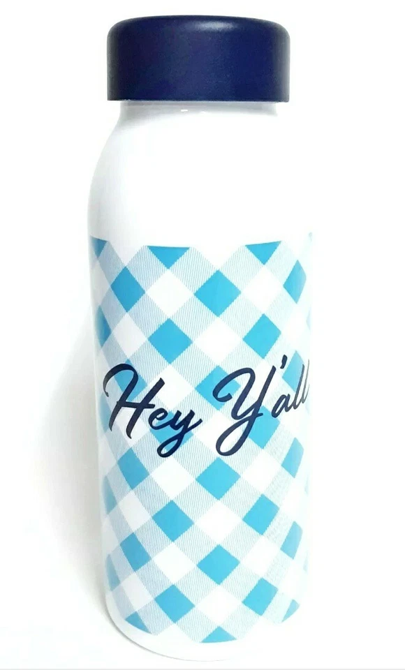 Botella de agua Draper James Hey Y'all azul claro guinga 17 fl oz aislada nueva con etiquetas Foto 2 de 4