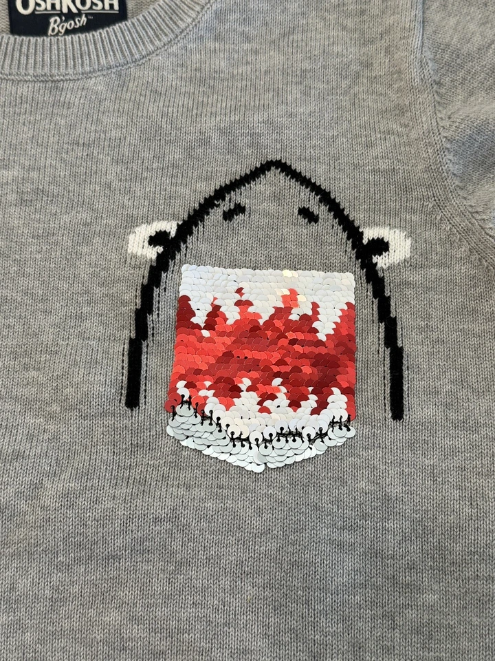 Suéter OsHKosH B'Gosh Gris Abatible Lentejuelas Tiburón Manga Larga Talla 10 Nuevo con Etiquetas Precio de venta sugerido por el fabricante $40 Foto 3 de 4