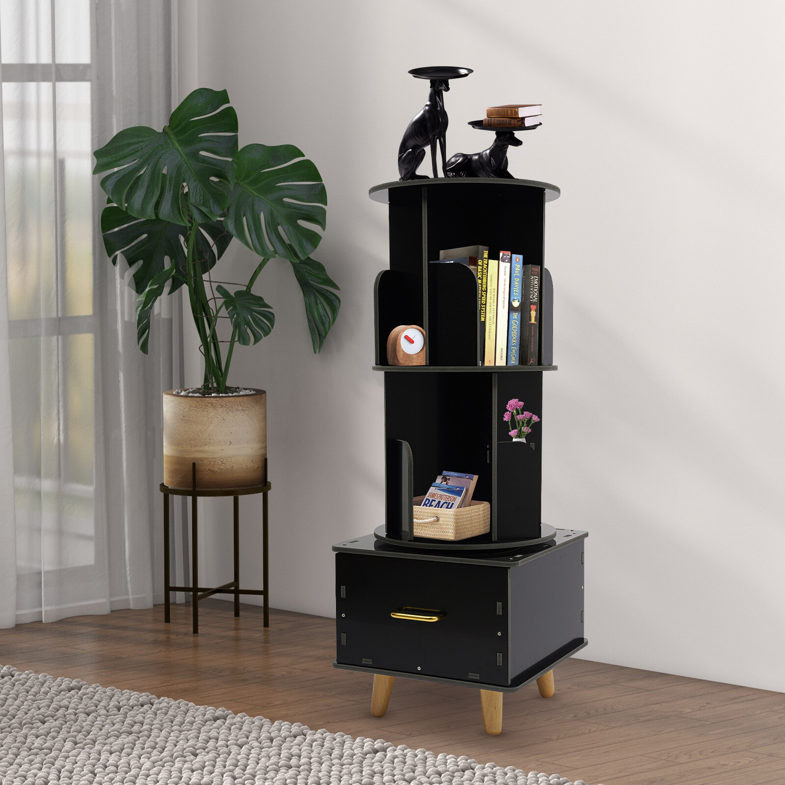 5 Tier 360° Rotating Bookcase Freestanding Storage Display Shelf