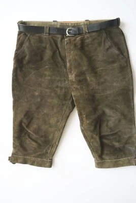 Kniebund Lederhose neuwertig grün mit Gürtel für Jagd ohne Verzierungen Gr.52 - Bild 1 von 4
