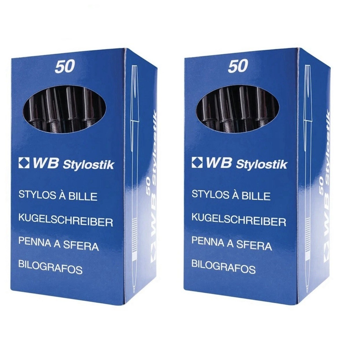 Pack of 100) WB Stylostik Black Ballpoint Pens (2x boxes of 50