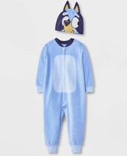 New Bluey 2 piece pajama outfit set soft 1 piece zip pjs beanie hat size 2T 2