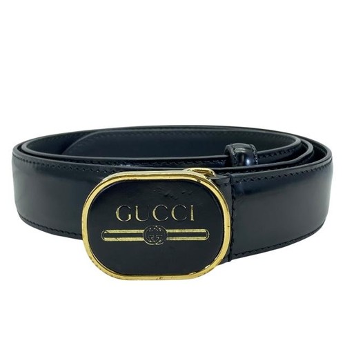 Used GUCCI 547754 Belt Accessories Accessories Logo Leather Black [Size 95/38]