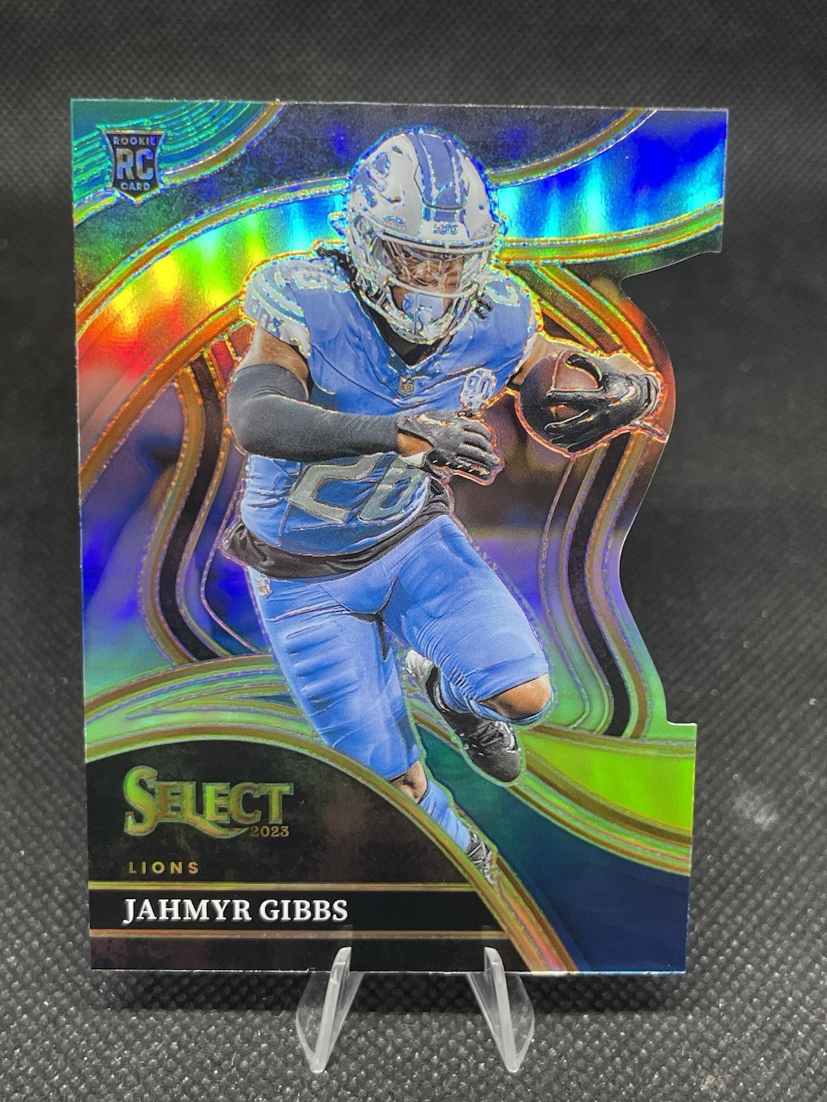 2023 Panini Select Jahmyr Gibbs #266 Die-Cut Green & Yellow Club Level RC Lions