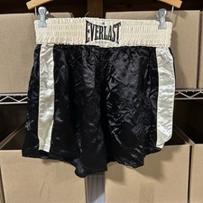 Vintage Everlast Boxing Shorts Men S / M Black White 90s Satin Fighting Training