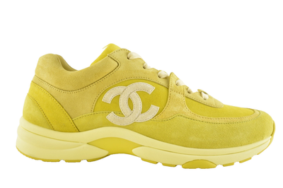 Chanel 19S Mens Yellow White Suede CC Logo Low Top Runner Trainer