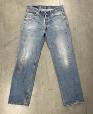 Vintage Levis 501 Jeans USA Made Faded Blue Distressed Tagged 36x32 Actual 34x30