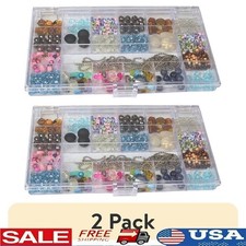 21 Compartment Plastic Bead Storage Box 2 Pack Clear Organizer Durable Case New