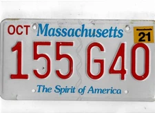 MASSACHUSETTS passenger 2021 license plate "155 G40"