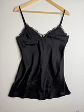 Victoria's Secret Black Satin Lace Slip Dress Chemise Nightgown Lingerie Small