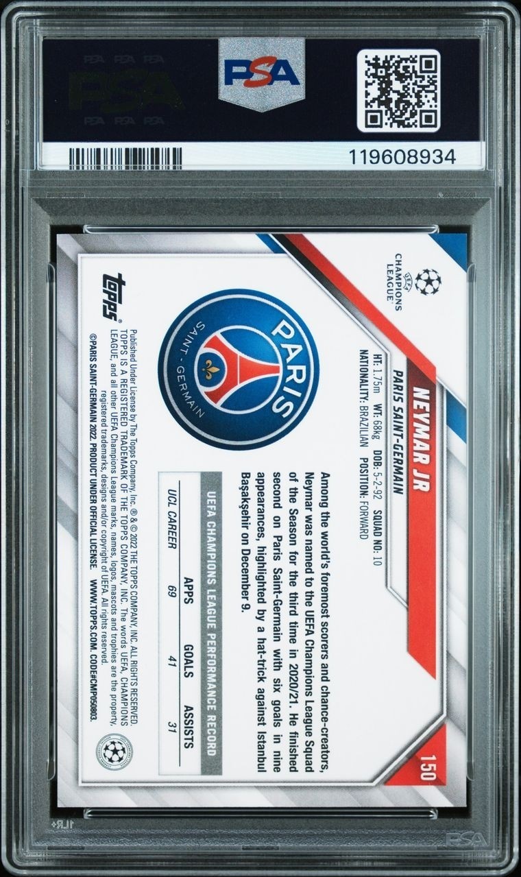 Neymar Jr 2021-22 Topps UEFA Champions League Image Variation #150 SP PSA 9 Mint view 2