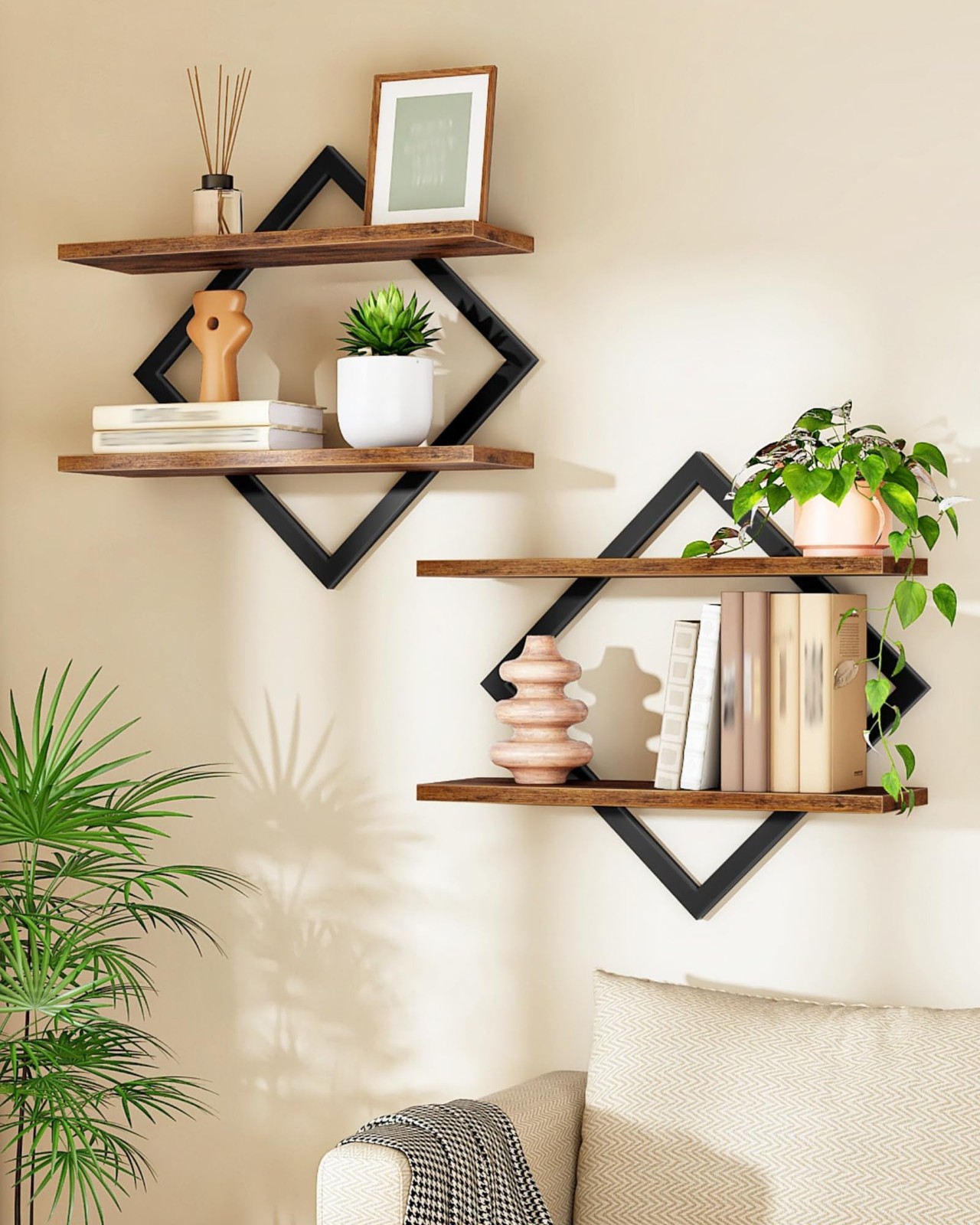 CHOEZON Floating Shelves, Set of 2 Wall Shelves, 2-Tier Hanging Shelves, Wall...