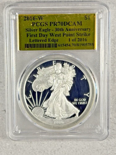2016-W American Silver Eagle Lettered Edge Proof PCGS PR70 DCAM Gold Label
